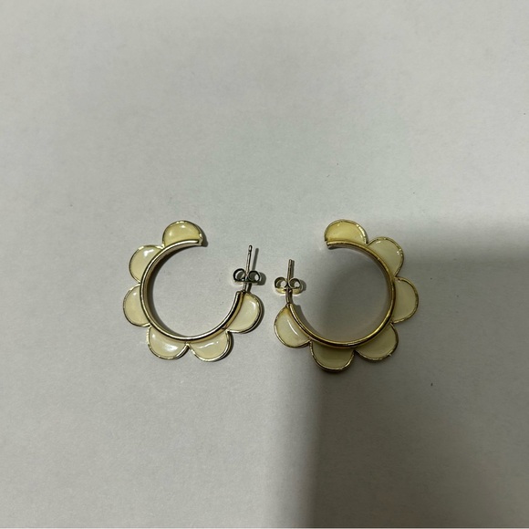 Anthropologie Scalloped White and Gold Hoops - Picture 4 of 5